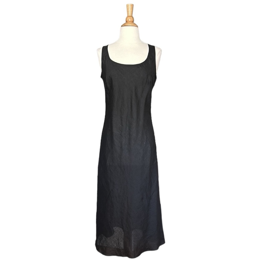 Sisley Black Italian Linen Midi Slip Dress, M